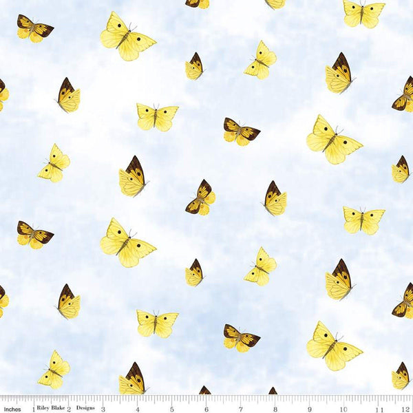 SUPER DEAL BTY! Golden Poppies Butterflies C11803 White - Riley Blake Designs - Butterfly - Quilting Cotton Fabric