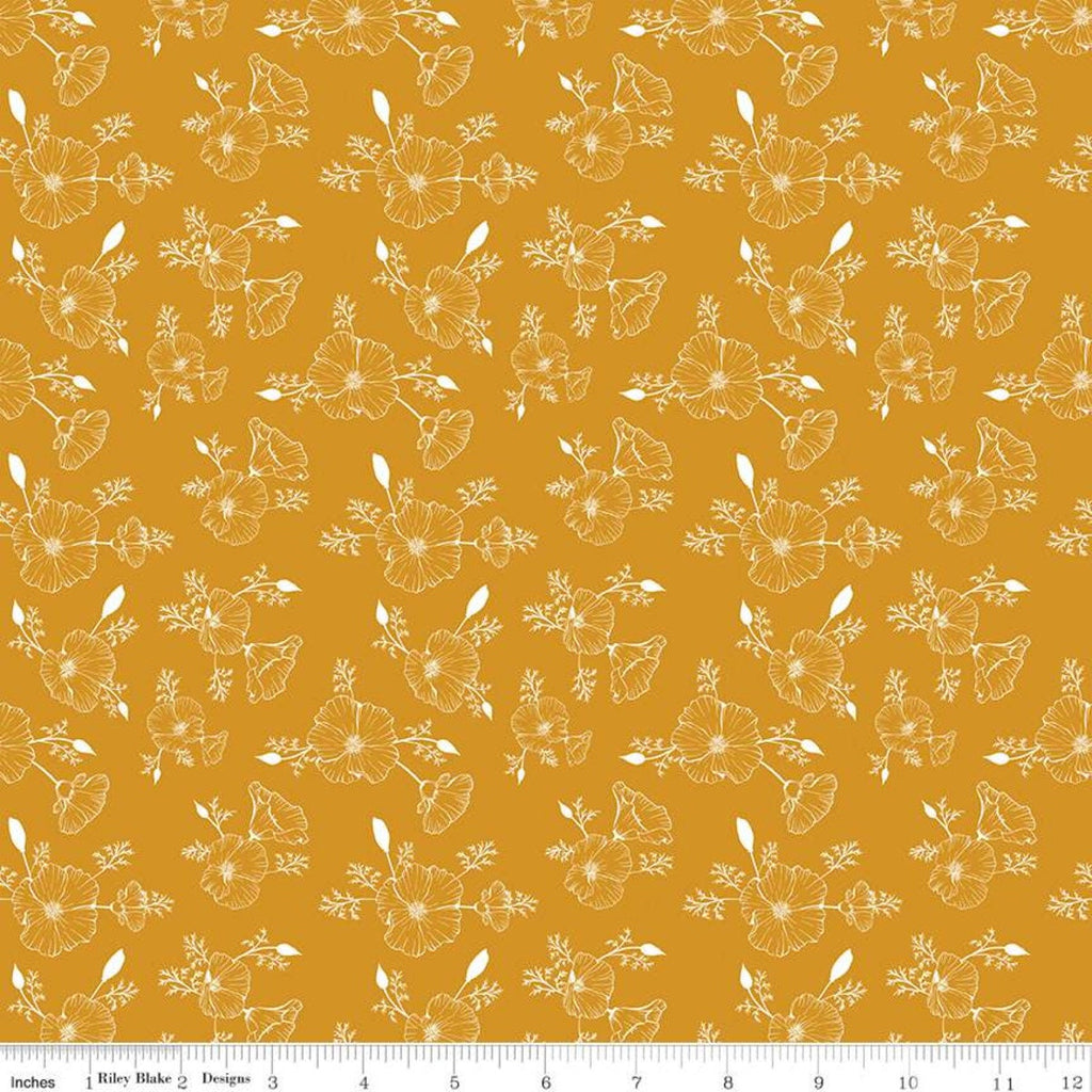 Golden Poppies Tonal C11804 Orange - Riley Blake Designs - Floral Line-Drawn Flowers - Quilting Cotton Fabric