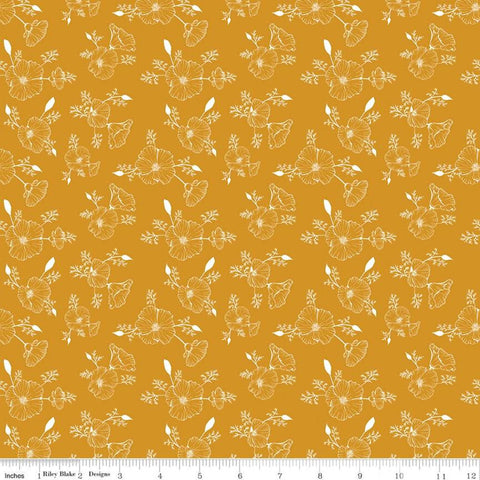 SALE Golden Poppies Tonal C11804 Orange - Riley Blake Designs - Floral Line-Drawn Flowers - Quilting Cotton Fabric