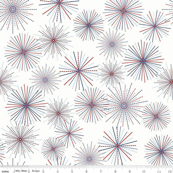 Picadilly Main C11890 White - Riley Blake Designs - Patriotic Bursts Independence Day - Quilting Cotton Fabric