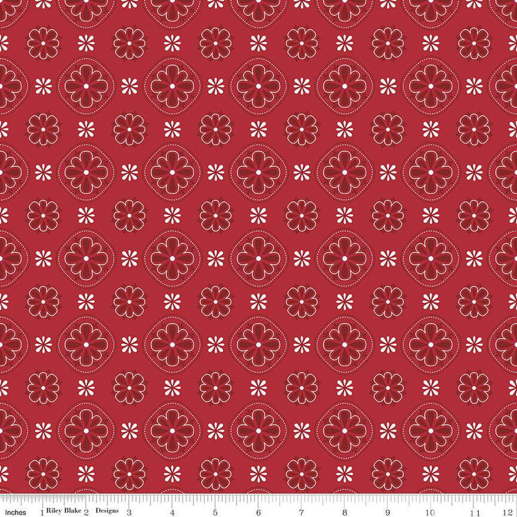 Picadilly Bandana C11891 Red - Riley Blake Designs - Patriotic Independence Day Floral Medallions Flowers - Quilting Cotton Fabric