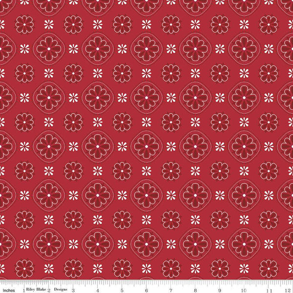 Picadilly Bandana C11891 Red - Riley Blake Designs - Patriotic Independence Day Floral Medallions Flowers - Quilting Cotton Fabric