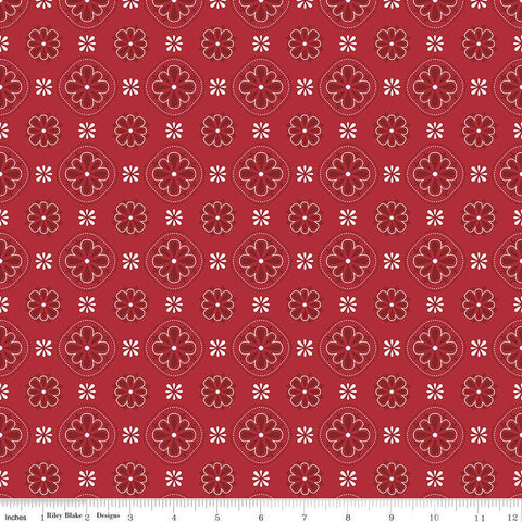 Picadilly Bandana C11891 Red - Riley Blake Designs - Patriotic Independence Day Floral Medallions Flowers - Quilting Cotton Fabric