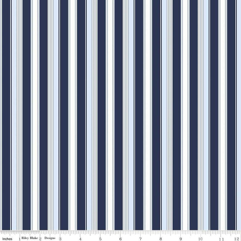 Picadilly Stripes C11894 Navy - Riley Blake Designs - Patriotic Independence Day Blue White Stripe Striped - Quilting Cotton Fabric