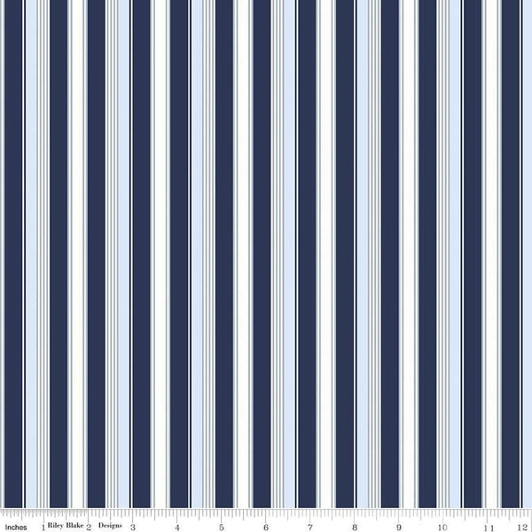 Picadilly Stripes C11894 Navy - Riley Blake Designs - Patriotic Independence Day Blue White Stripe Striped - Quilting Cotton Fabric