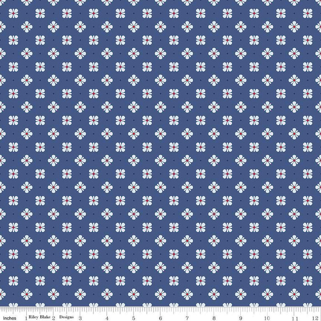 SALE Picadilly Pansy C11895 Denim - Riley Blake Designs - Patriotic Independence Day Floral Flowers Blue - Quilting Cotton Fabric