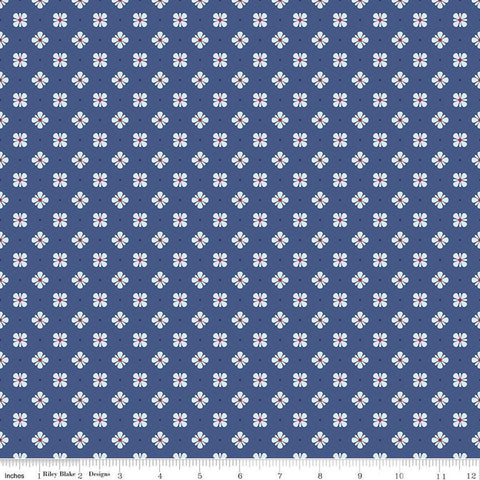 SALE Picadilly Pansy C11895 Denim - Riley Blake Designs - Patriotic Independence Day Floral Flowers Blue - Quilting Cotton Fabric