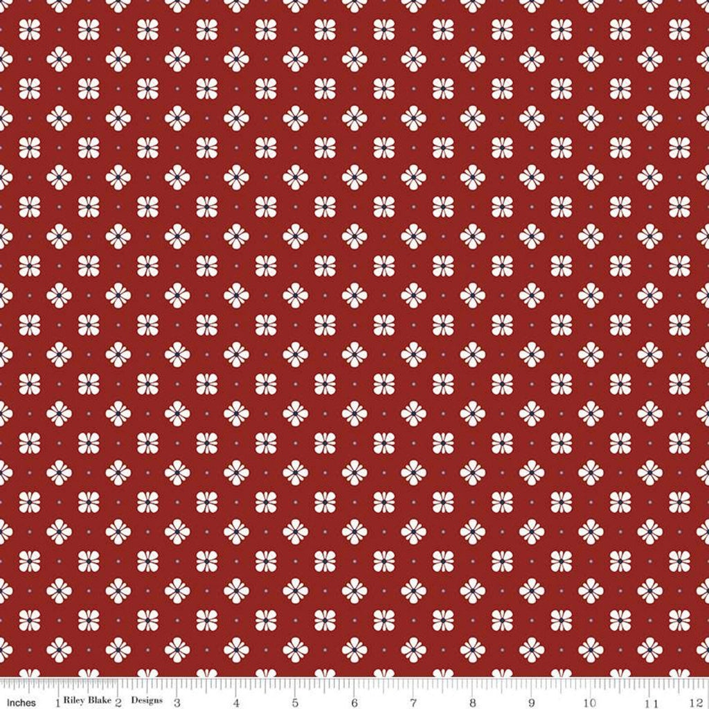 SALE Picadilly Pansy C11895 Red - Riley Blake Designs - Patriotic Independence Day Floral Flowers - Quilting Cotton Fabric