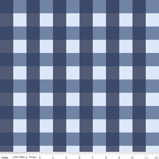CLEARANCE Picadilly Buffalo Plaid C11896 Blue - Riley Blake Designs - Patriotic Independence Day 1" Checks Check - Quilting Cotton Fabric
