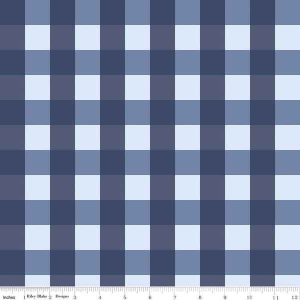 SALE Picadilly Buffalo Plaid C11896 Blue - Riley Blake Designs - Patriotic Independence Day 1" Checks Check - Quilting Cotton Fabric