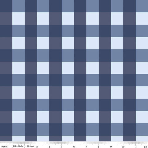 SALE Picadilly Buffalo Plaid C11896 Blue - Riley Blake Designs - Patriotic Independence Day 1" Checks Check - Quilting Cotton Fabric