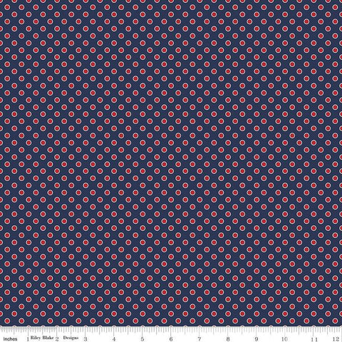SALE Picadilly Dots C11897 Navy - Riley Blake Designs - Patriotic Independence Day Polka Dot Dotted Blue - Quilting Cotton Fabric