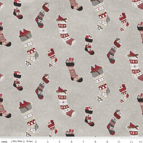 SALE FLANNEL Hello Winter Stockings F11941 Taupe - Riley Blake Designs - Christmas Stocking Pin Dot Background - FLANNEL Cotton Fabric