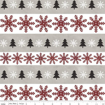 CLEARANCE FLANNEL Hello Winter Stripes F11942 Taupe - Riley Blake Designs - Christmas Stripe Snowflakes Pine Trees - FLANNEL Cotton Fabric