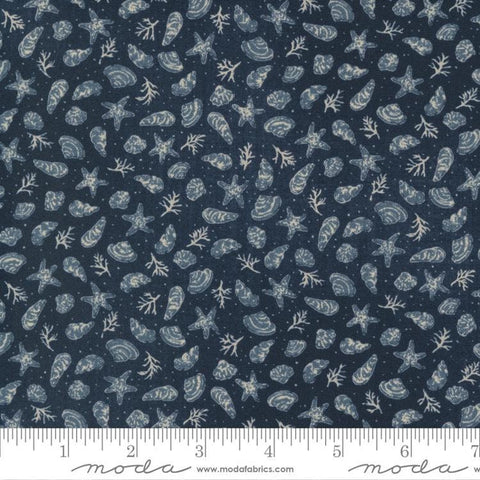 24" End of Bolt Piece - SALE To the Sea Shells 16931 Deep Ocean - Moda Fabrics - Starfish Coral Dark Blue - Quilting Cotton Fabric