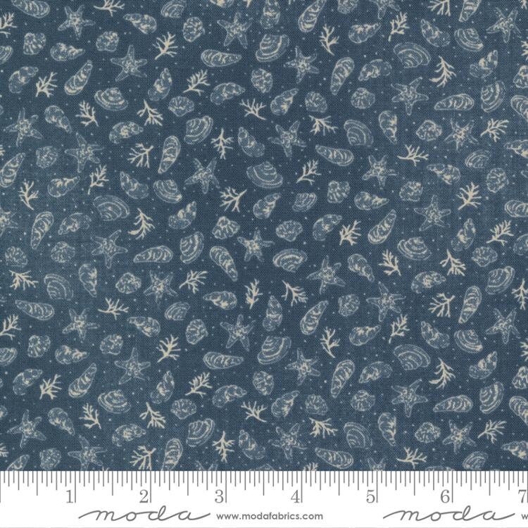 SALE To the Sea Shells 16931 Ocean - Moda Fabrics - Starfish Coral Blue - Quilting Cotton Fabric