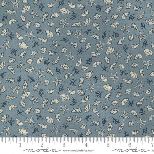 SALE To the Sea Shells 16931 Sky - Moda Fabrics - Starfish Coral Light Blue - Quilting Cotton Fabric