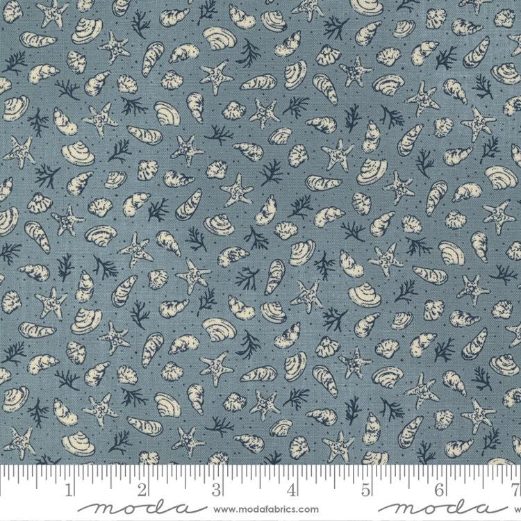 SALE To the Sea Shells 16931 Sky - Moda Fabrics - Starfish Coral Light Blue - Quilting Cotton Fabric