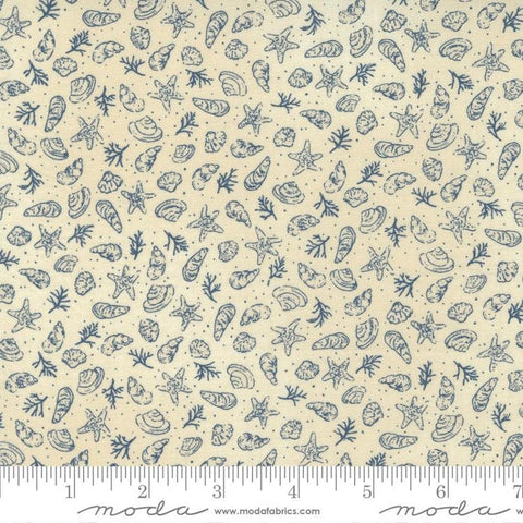 35" End of Bolt Piece - SALE To the Sea Shells 16931 Pearl - Moda Fabrics - Starfish Coral Natural - Quilting Cotton Fabric