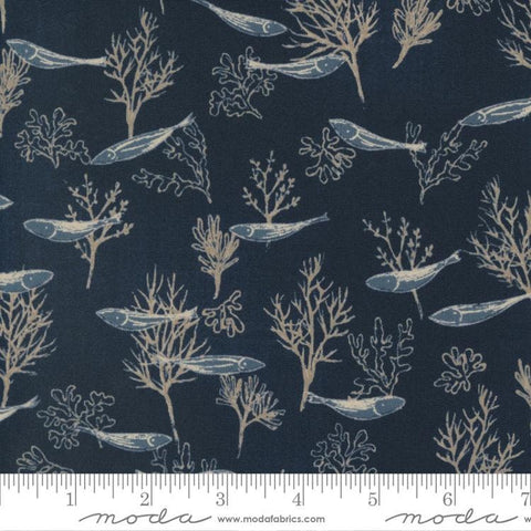 CLEARANCE To the Sea Shoal 16932 Dark Ocean - Moda Fabrics - Fish Coral Dark Blue - Quilting Cotton Fabric