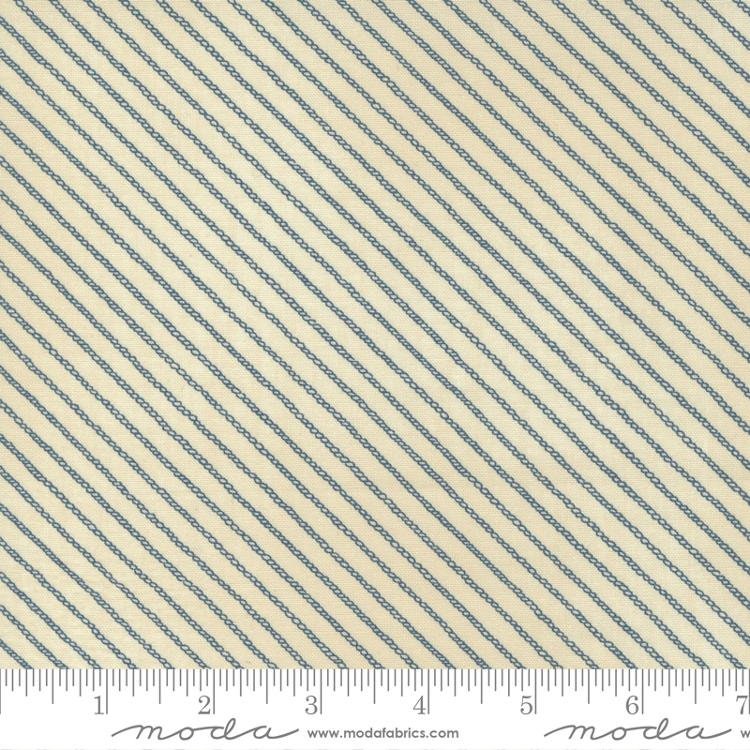 SALE To the Sea Ropes 16934 Pearl Dark Ocean - Moda Fabrics - Diagonal Stripes Striped Stripe Natural Dark Blue - Quilting Cotton Fabric