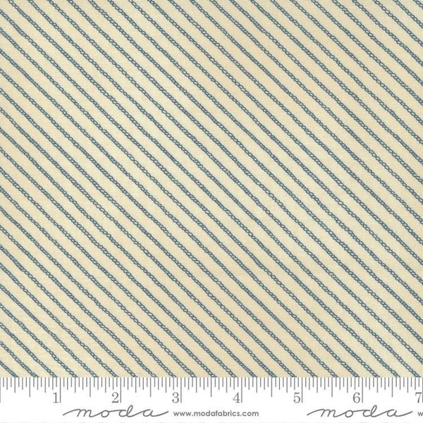 CLEARANCE To the Sea Ropes 16934 Pearl Dark Ocean - Moda Fabrics - Diagonal Stripes Stripe Natural Dark Blue - Quilting Cotton Fabric