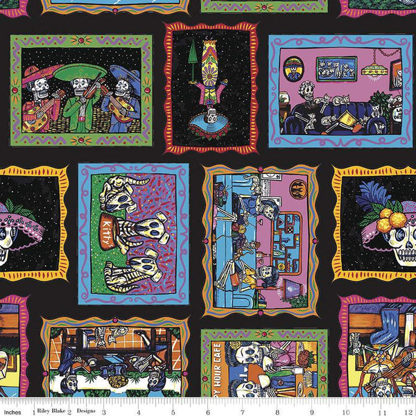 CLEARANCE Amor Eterno Main C11810 Black - Riley Blake  - Eternal Love Dia de Muertos Vignettes Mexico Mexican - Quilting Cotton