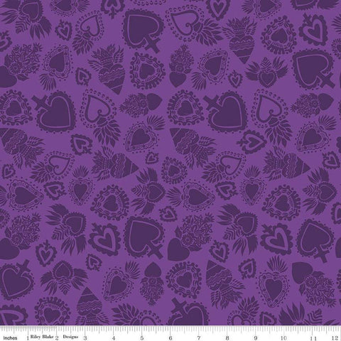 CLEARANCE Amor Eterno Hearts C11813 Purple - Riley Blake - Eternal Love Dia de Muertos Tone-on-Tone Mexico - Quilting Cotton Fabric