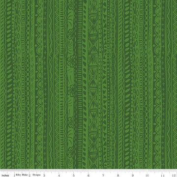 Fat Quarter End of Bolt - Amor Eterno Stripes C11814 Green - Riley Blake - Eternal Love Dia de Muertos Tone-on-Tone - Quilting Cotton Fabric