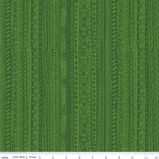 Fat Quarter End of Bolt - Amor Eterno Stripes C11814 Green - Riley Blake - Eternal Love Dia de Muertos Tone-on-Tone - Quilting Cotton Fabric