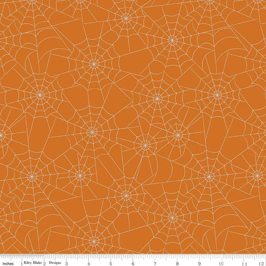 DEAL Bad to the Bone Spiderwebs SC11922 Orange SPARKLE - Riley Blake Designs - Halloween Silver SPARKLE  - Quilting Cotton Fabric