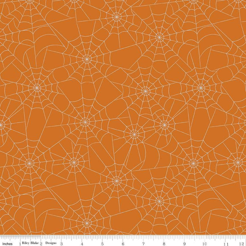SALE Bad to the Bone Spiderwebs SC11922 Orange SPARKLE - Riley Blake Designs - Halloween Silver SPARKLE  - Quilting Cotton Fabric