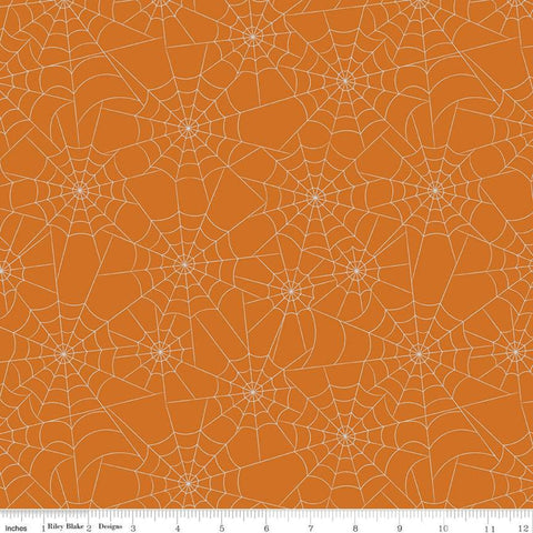 Bad to the Bone Spiderwebs SC11922 Orange SPARKLE - Riley Blake Designs - Halloween Silver SPARKLE  - Quilting Cotton Fabric