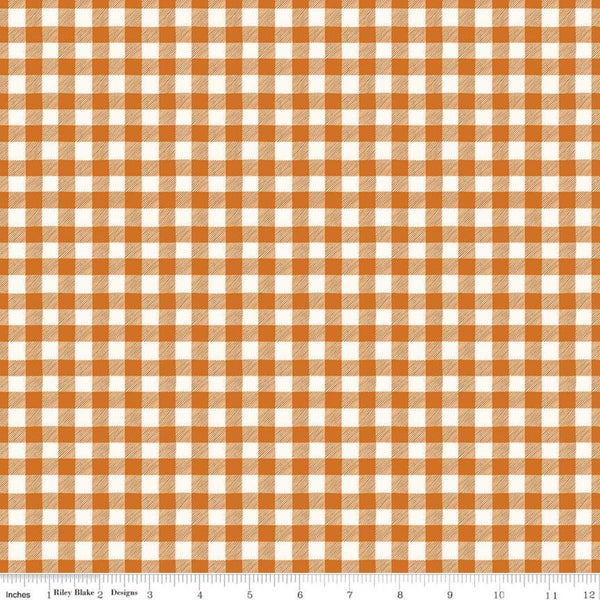 Bad to the Bone PRINTED Gingham C11925 Orange - Riley Blake Designs - Halloween Orange Off White Checks - Quilting Cotton Fabric