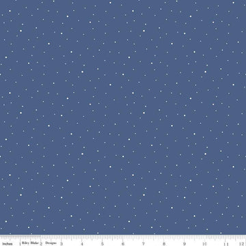 SALE Dapple Dot C640 Denim - Riley Blake Designs - Scattered Pin Dots Dotted Blue - Quilting Cotton Fabric