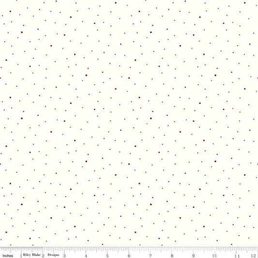 Dapple Dot on White C645 Barn Red - Riley Blake Designs - Scattered Pin Dots Dotted - Quilting Cotton Fabric
