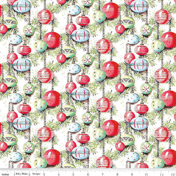 Christmas Joys Ornaments C12251 White - Riley Blake Designs - Pine Needles - Quilting Cotton Fabric