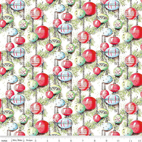 Christmas Joys Ornaments C12251 White - Riley Blake Designs - Pine Needles - Quilting Cotton Fabric