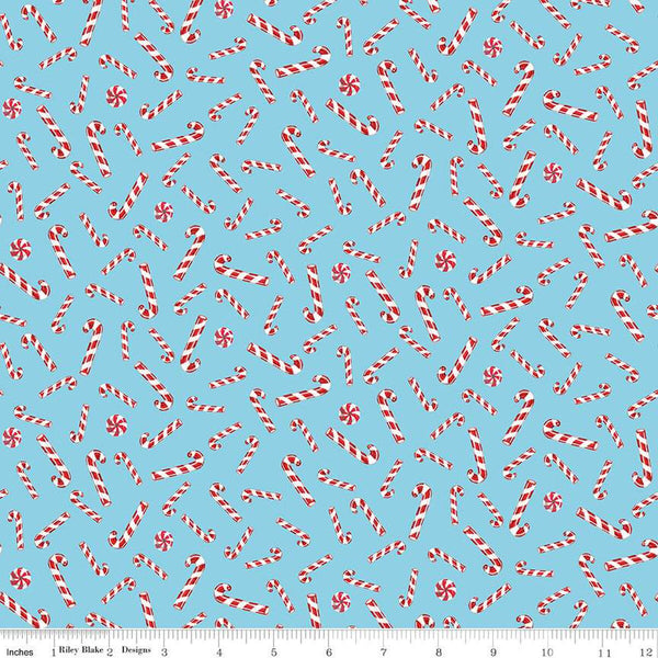 Christmas Joys Candy Canes C12252 Sky - Riley Blake Designs - Blue - Quilting Cotton Fabric