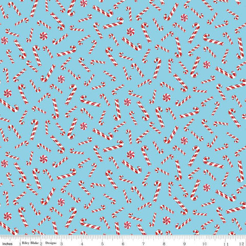 Christmas Joys Candy Canes C12252 Sky - Riley Blake Designs - Blue - Quilting Cotton Fabric