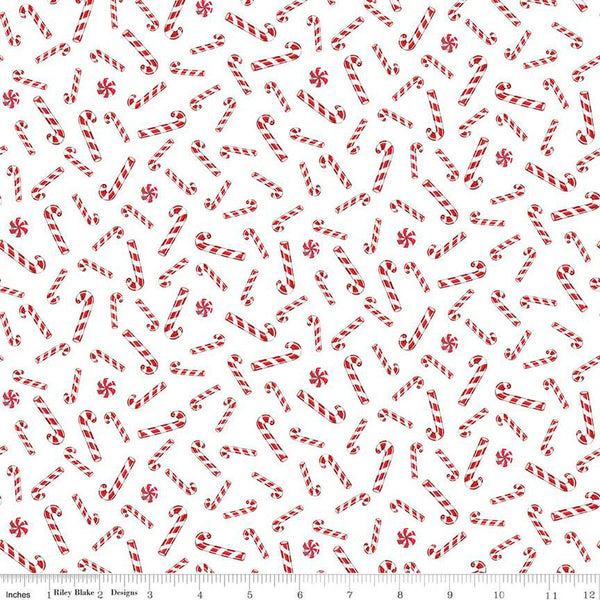 Christmas Joys Candy Canes C12252 White - Riley Blake Designs - Quilting Cotton Fabric