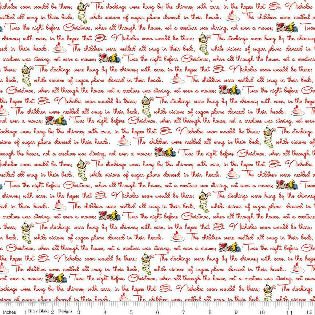 Christmas Joys Text C12255 White - Riley Blake Designs - 'Twas the Night Before Christmas Phrases Icons - Quilting Cotton Fabric