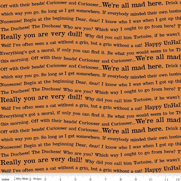 Mad Masquerade Wavy Words C11963 Orange - Riley Blake Designs - Halloween Alice in Wonderland Text - Quilting Cotton Fabric