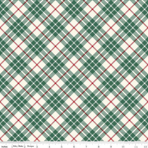 Fat Quarter end of Bolt - Old Fashioned Christmas Tartan C12136 Cream - Riley Blake Designs - Diagonal Plaid  - Quilting Cotton Fabric