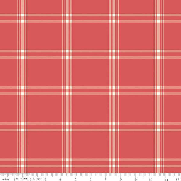 28" End of Bolt - Old Fashioned Christmas Plaid C12137 Coral - Riley Blake Designs - Quilting Cotton Fabric