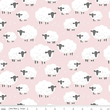 24" End of Bolt - SALE FLANNEL Fluffy Friends  F12006 Pink - Riley Blake Designs - Children's Sheep - FLANNEL Cotton Fabric