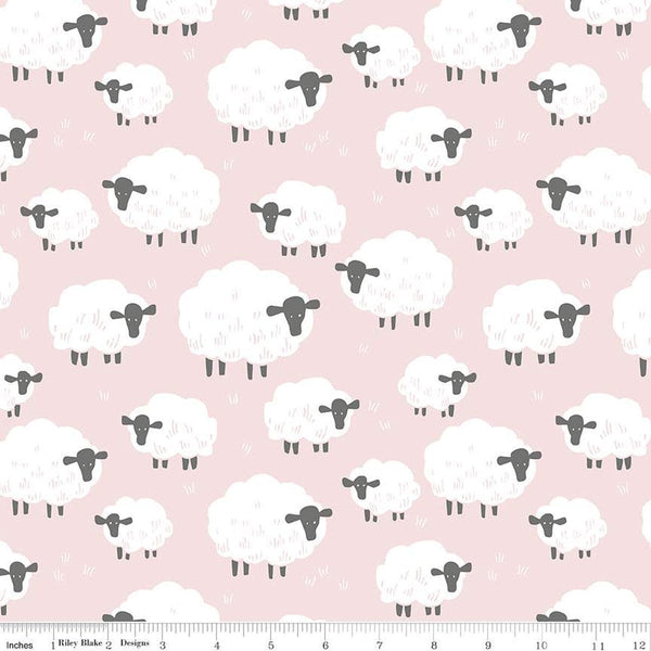 SALE FLANNEL Fluffy Friends  F12006 Pink - Riley Blake Designs - Children's Sheep - FLANNEL Cotton Fabric