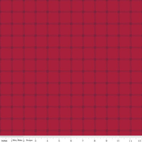 Fat Quarter End of Bolt - CLEARANCE Christmas Village Windows C12247 Red - Riley Blake Designs - Plaid - Quilting Cotton Fabric