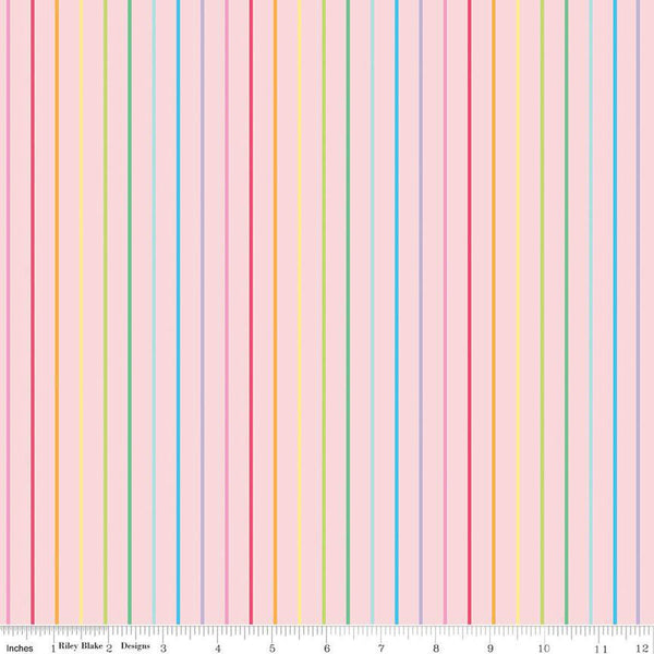 27" End of Bolt - Sunshine Blvd Stripes C12103 Pink - Riley Blake Designs - Sunshine Boulevard Stripe Striped - Quilting Cotton Fabric