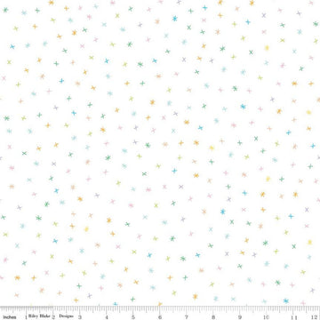 SALE Sunshine Blvd Sparkles C12105 White - Riley Blake Designs - Sunshine Boulevard Crosses Asterisks Non-Metallic - Quilting Cotton Fabric